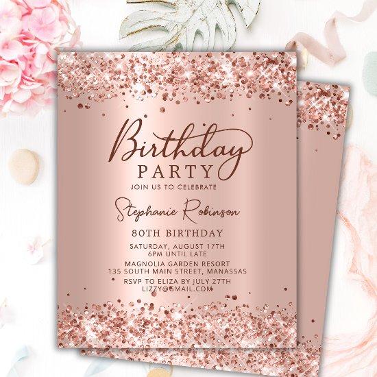 Budget Rose Gold Glitter 80th Birthday