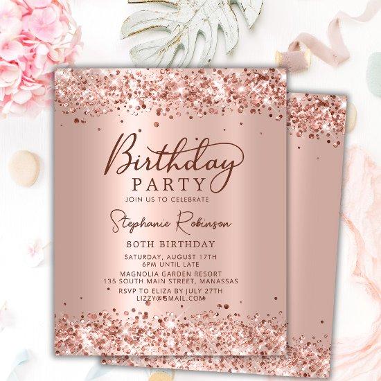 Budget Rose Gold Glitter 80th Birthday