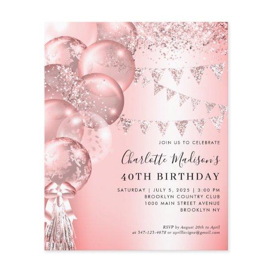 Budget Rose Gold Glitter Balloon Any Age Birthday