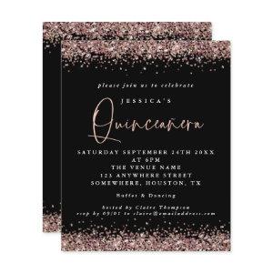 Budget Rose Gold Glitter Black Quinceanera Invite
