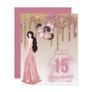 Budget Rose Gold Glitter Quinceanera Brunette