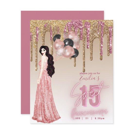 Budget Rose Gold Glitter Quinceanera Brunette