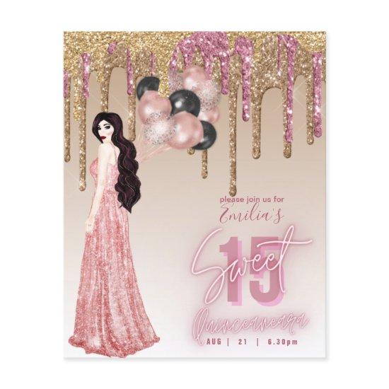 Budget Rose Gold Glitter Quinceanera Brunette      Flyer