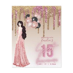 Budget Rose Gold Glitter Quinceanera Brunette      Flyer