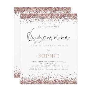 Budget Rose Gold Glitter Quinceanera Party Invite