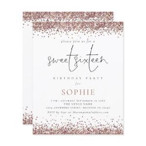 Budget Rose Gold Glitter Sweet 16 Party Invite