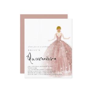 Budget Rose Gold Gown Blonde Hair QR Quinceañera