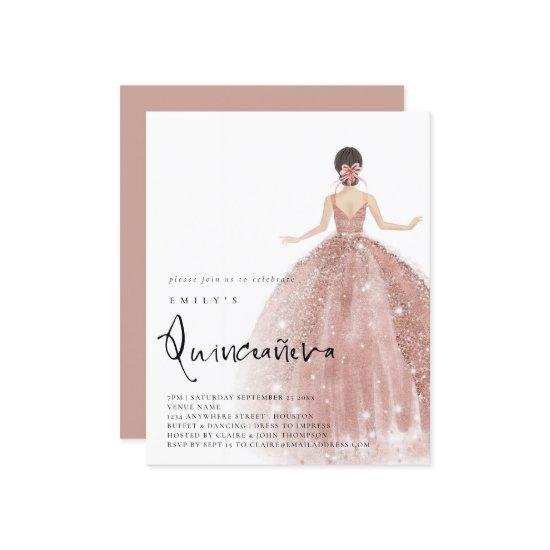 Budget Rose Gold Gown Brunette Hair QR Quinceañera