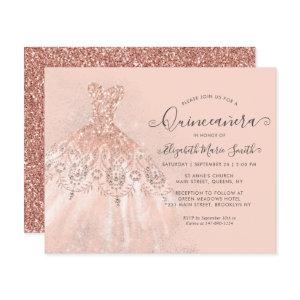 Budget Rose Gold Pink Glitter Gown Quinceanera