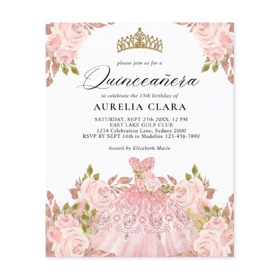 BUDGET Rosegold Pink Dress Floral 15th Quinceañera