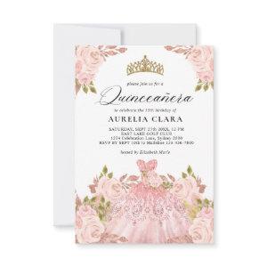 BUDGET Rosegold Pink Dress Floral 15th Quinceañera Note Card
