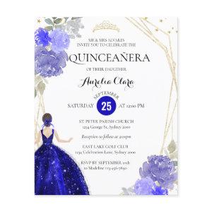Budget Royal Blue Floral Geometric Quinceañera