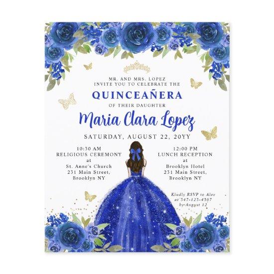 Budget Royal Blue Gold Floral Princess Quinceanera