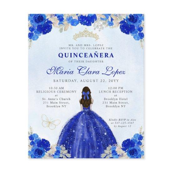 Budget Royal Blue Gold Floral Princess Quinceañera