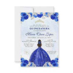 Budget Royal Blue Gold Floral Princess Quinceañera Note Card