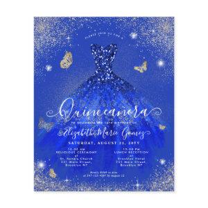 Budget Royal Blue Gold Gown Quinceanera Invite