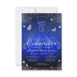 Budget Royal Blue Silver Glitter Gown Quinceanera Note Card
