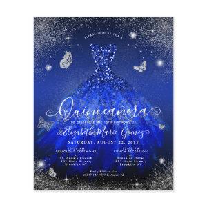 Budget Royal Blue Silver Gown Quinceanera Invite