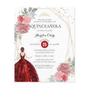 Budget Ruby Red Floral Geometric Quinceañera