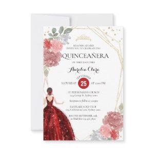 Budget Ruby Red Floral Geometric Quinceañera Note Card