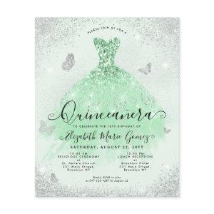 Budget Sage Green Silver Glitter Gown Quinceanera