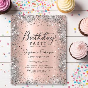 Budget Silver and Rose Gold 40th Birthday Invite