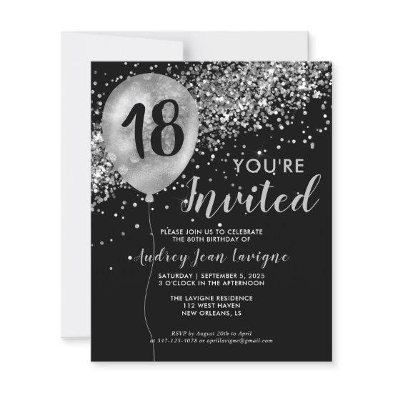 Budget Silver Glitter Balloon Black 18th Birthday