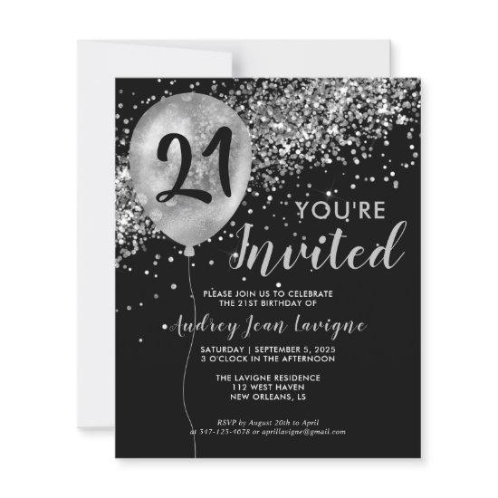 Budget Silver Glitter Balloon Black 21st Birthday