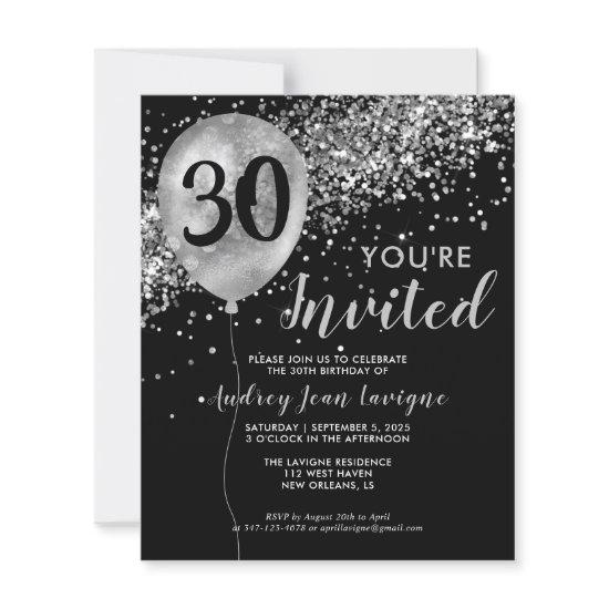 Budget Silver Glitter Balloon Black 30th Birthday