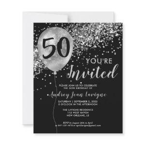 Budget Silver Glitter Balloon Black 50th Birthday