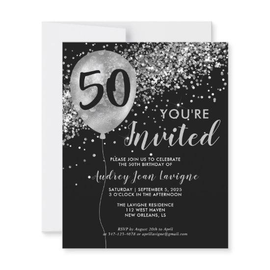 Budget Silver Glitter Balloon Black 50th Birthday