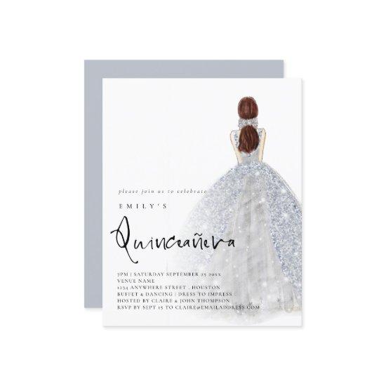 Budget Silver Gown Brunette Hair QR Quinceañera