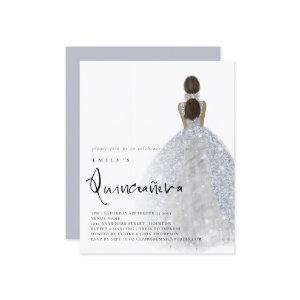 Budget Silver Gown Dark Hair QR Quinceañera