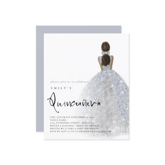 Budget Silver Gown Dark Hair QR Quinceañera