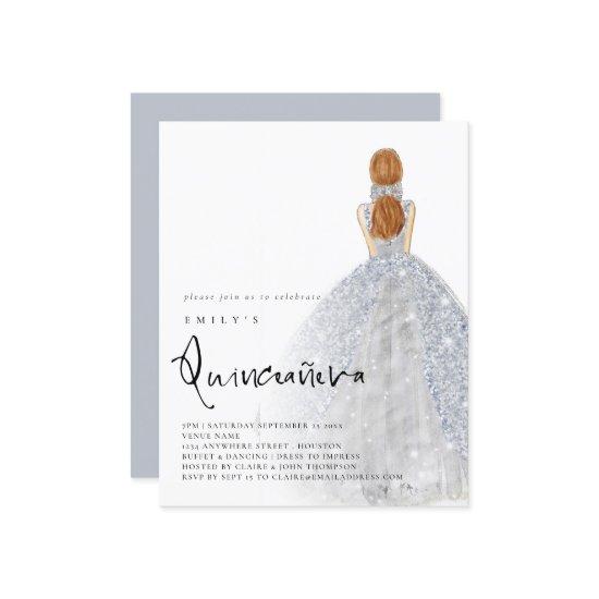 Budget Silver Gown Light Brown Hair QR Quinceañera