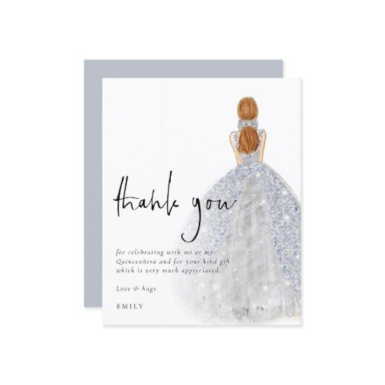 Budget Silver Gown Red Hair Quinceañera Thank You