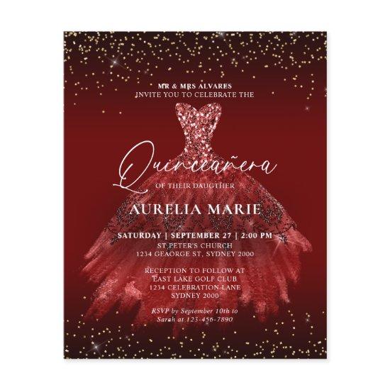 BUDGET Sparkle Gold Red Princess Dress Quinceanera
