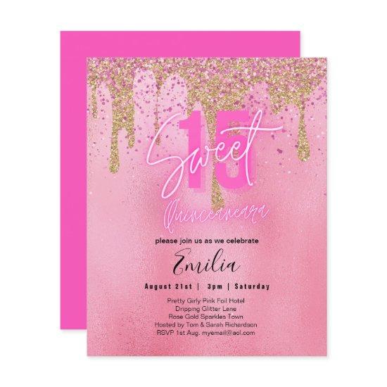 Budget Sweet 15 Pink Glitter Foil Quinceanera Glam