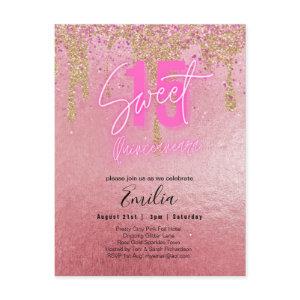 Budget Sweet 15 Pink Glitter Foil Quinceanera      Postcard