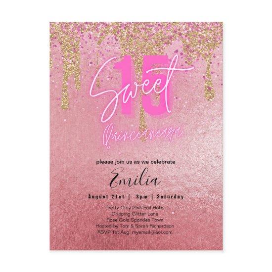 Budget Sweet 15 Pink Glitter Foil Quinceanera      Postcard