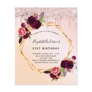 Budget Sweet 16 rose gold glitter floral geometric