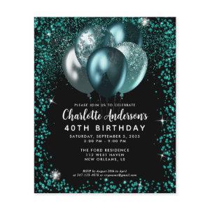Budget Teal Green Black Glitter Balloon Birthday Flyer