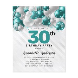 Budget Teal Silver Balloon Glitter 30th Birthday
