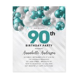 Budget Teal Silver Balloon Glitter 90th Birthday