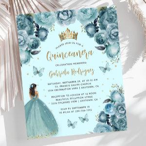 Budget Turquoise Gold Floral Princess Quinceañera