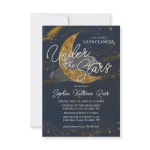 Budget Under the Stars Blue Gold Moon Quinceanera Note Card