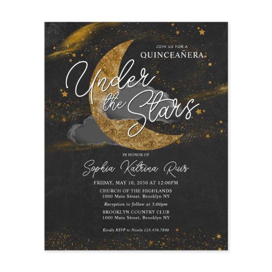 Budget Under the Stars Gold Moon Glam Quinceanera Flyer