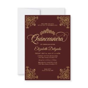 Budget Vintage Burgundy Gold Tiara Quinceanera Note Card