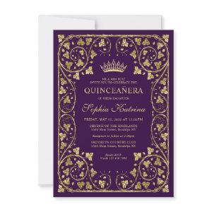 Budget Vintage Glam Purple Gold Tiara Quinceanera Note Card