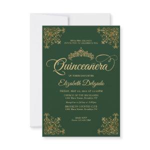 Budget Vintage Green Gold Tiara Quinceanera Note Card
